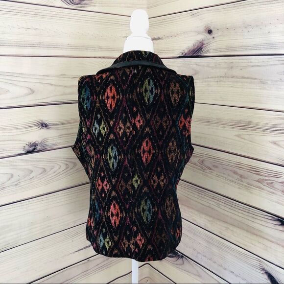 Christopher & Banks Black Colorful Patterned Leather Trim Vest Medium - Picture 5 of 9
